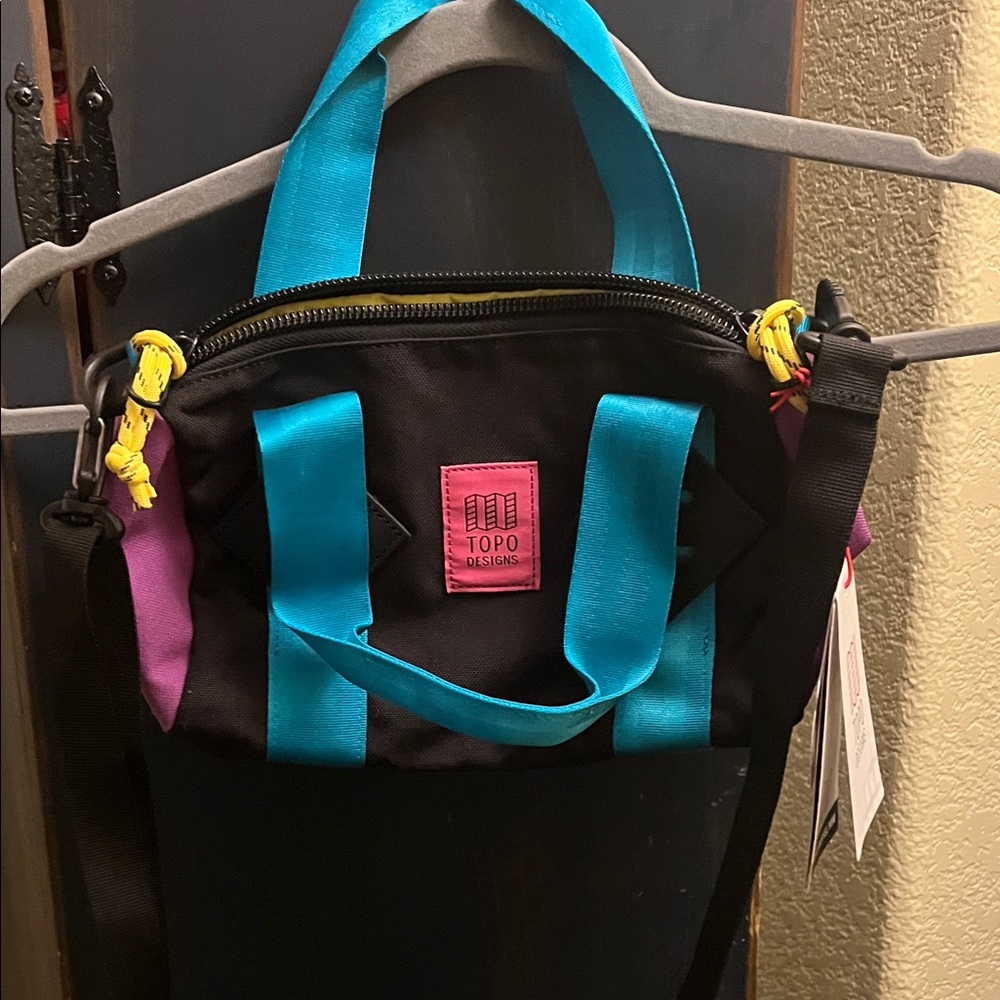 NWT Topo Designs Classic Duffel Mini Black with Blue and Purple Accents
